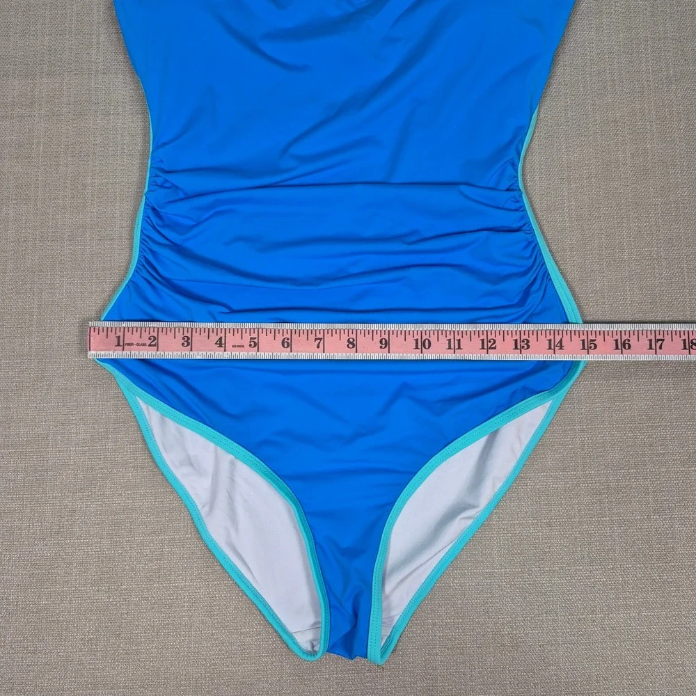 Eomenie Blue Ruched‎ Tummy Control One Piece Swimsuit Adjustable Straps Womens M